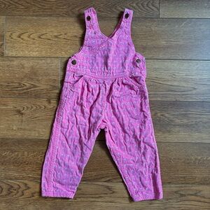 Vintage 90s Rare Osh Kosh Overalls Girl Seersucker Pink Floral USA made 3T